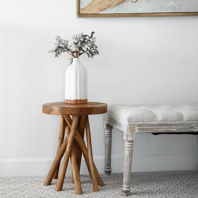 16 Teak Wood Stick Leg End Table - 16D x 16W x 20H