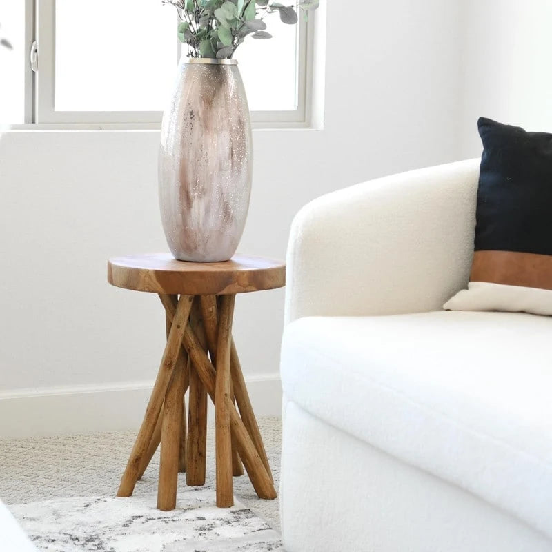 16 Teak Wood Stick Leg End Table - 16D x 16W x 20H