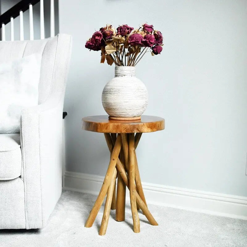 16 Teak Wood Stick Leg End Table - 16D x 16W x 20H