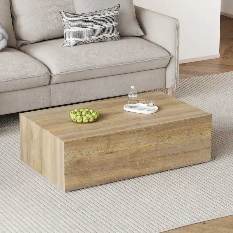Modern MDF Coffee Table, Light Wood Color Texture Patterns, Stylish Design, 39.3*23.6*12