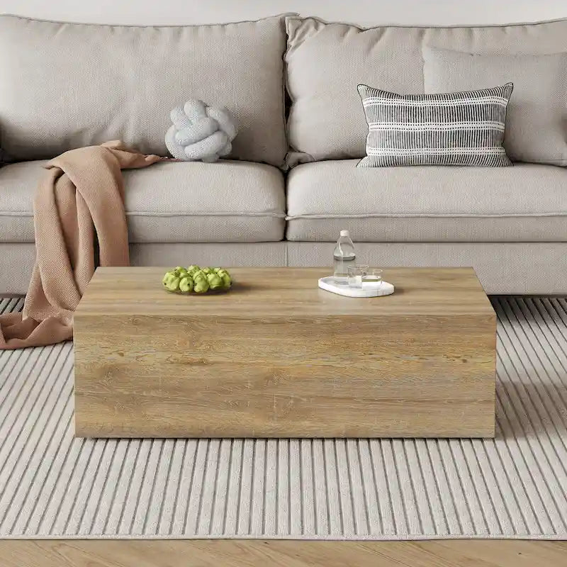 Modern MDF Coffee Table, Light Wood Color Texture Patterns, Stylish Design, 39.3*23.6*12