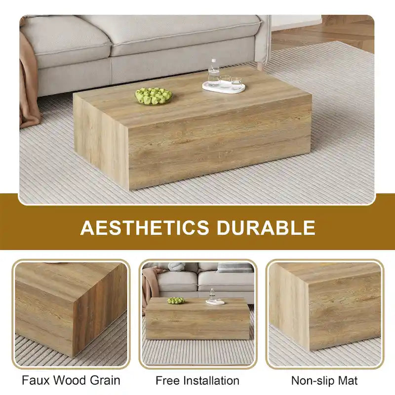 Modern MDF Coffee Table, Light Wood Color Texture Patterns, Stylish Design, 39.3*23.6*12