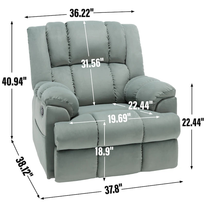 Manual Recliner Chair with Rocker and Swivel in Fabric for Living Room