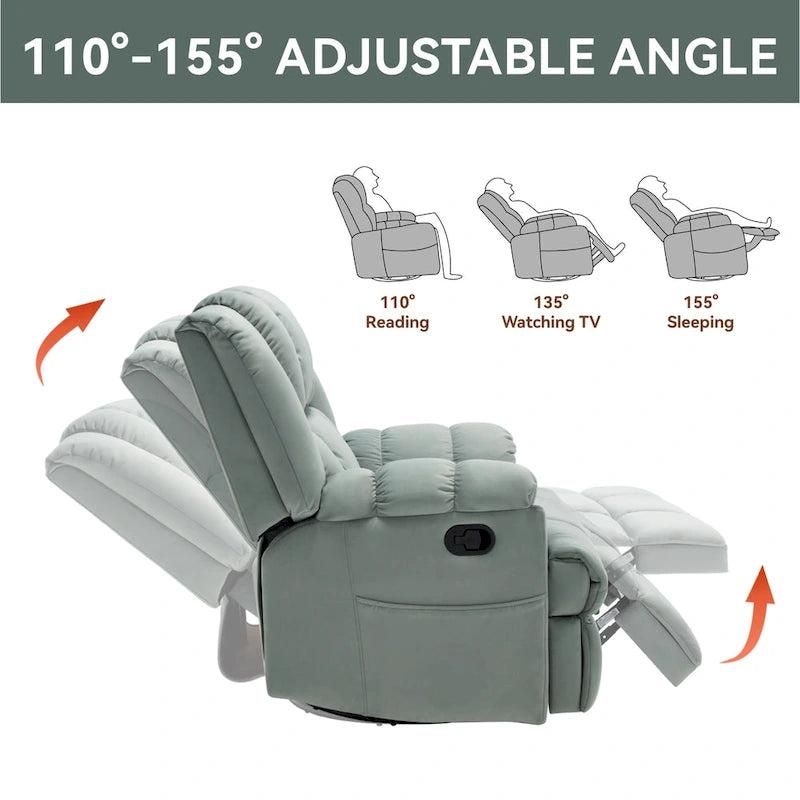 Manual Recliner Chair with Rocker and Swivel in Fabric for Living Room