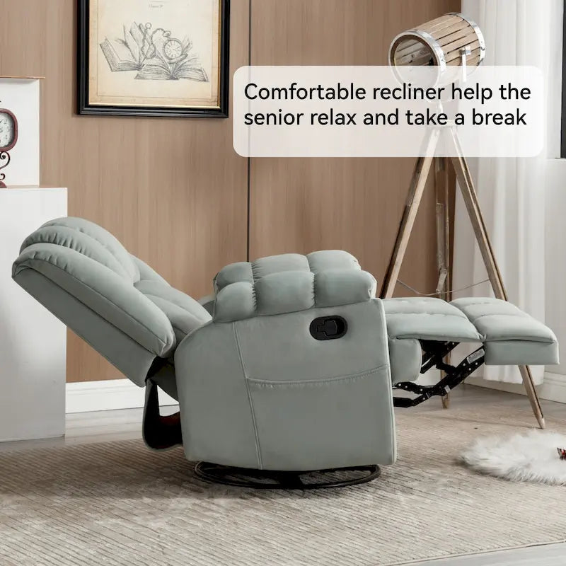 Manual Recliner Chair with Rocker and Swivel in Fabric for Living Room
