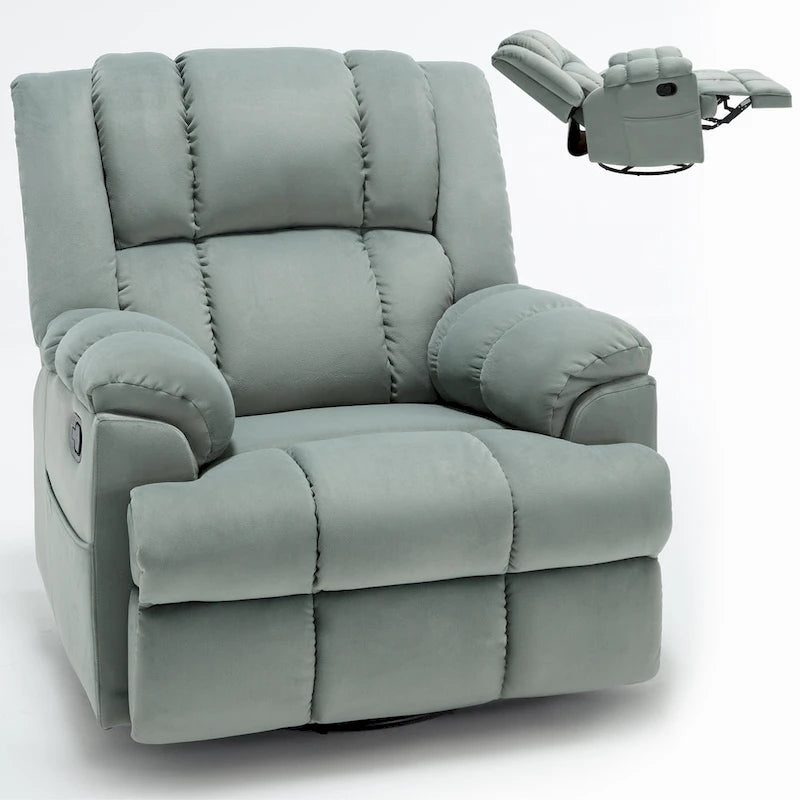Manual Recliner Chair with Rocker and Swivel in Fabric for Living Room