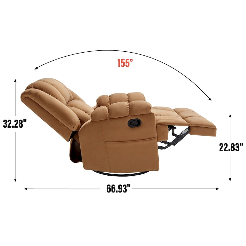 Manual Recliner Chair with Rocker and Swivel in Fabric for Living Room