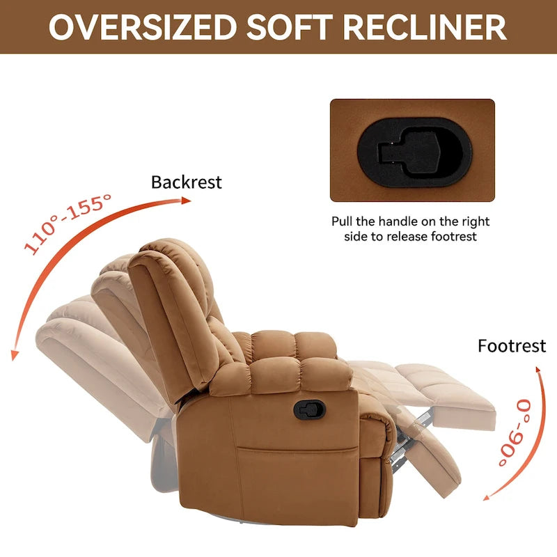 Manual Recliner Chair with Rocker and Swivel in Fabric for Living Room
