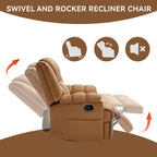 Manual Recliner Chair with Rocker and Swivel in Fabric for Living Room