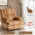 Manual Recliner Chair with Rocker and Swivel in Fabric for Living Room