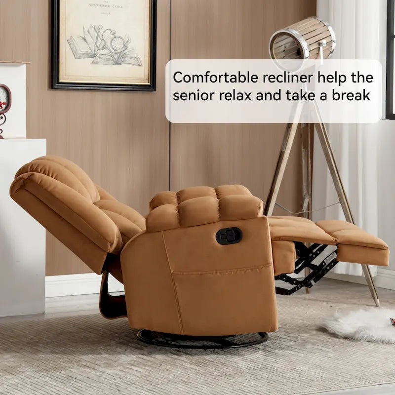 Manual Recliner Chair with Rocker and Swivel in Fabric for Living Room