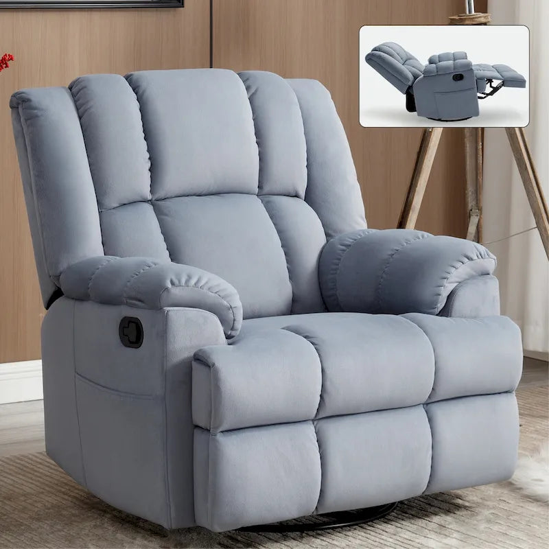 Manual Recliner Chair with Rocker and Swivel in Fabric for Living Room