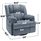 Manual Recliner Chair with Rocker and Swivel in Fabric for Living Room