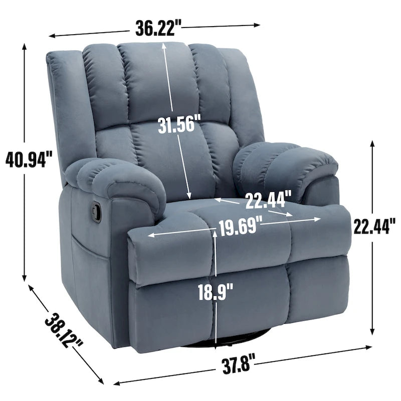 Manual Recliner Chair with Rocker and Swivel in Fabric for Living Room