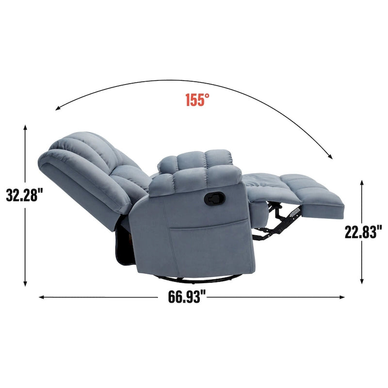 Manual Recliner Chair with Rocker and Swivel in Fabric for Living Room