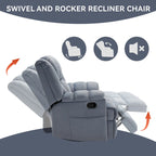 Manual Recliner Chair with Rocker and Swivel in Fabric for Living Room