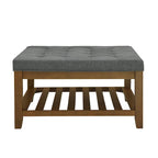 Upholstered Coffee Table Tufted Linen Large Square Ottoman with Beech Wood Shelf and Frame,Oversized Footrest Ottoman