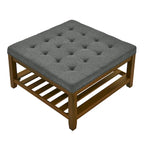 Upholstered Coffee Table Tufted Linen Large Square Ottoman with Beech Wood Shelf and Frame,Oversized Footrest Ottoman