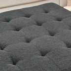 Upholstered Coffee Table Tufted Linen Large Square Ottoman with Beech Wood Shelf and Frame,Oversized Footrest Ottoman