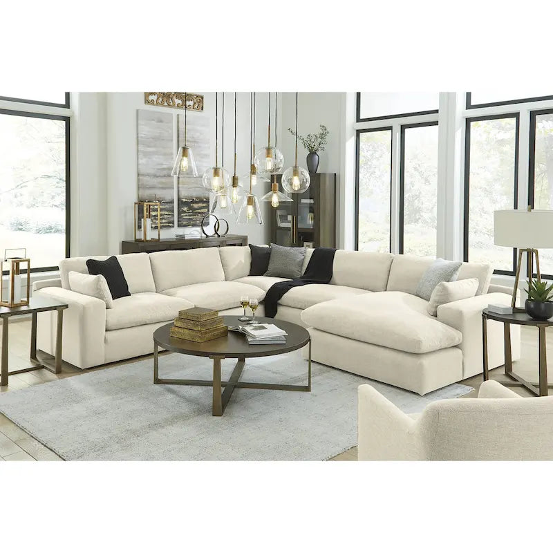 Signature Design by Ashley Elyza Ivory 5-Piece Sectional with Chaise - 135W x 135D x 36H