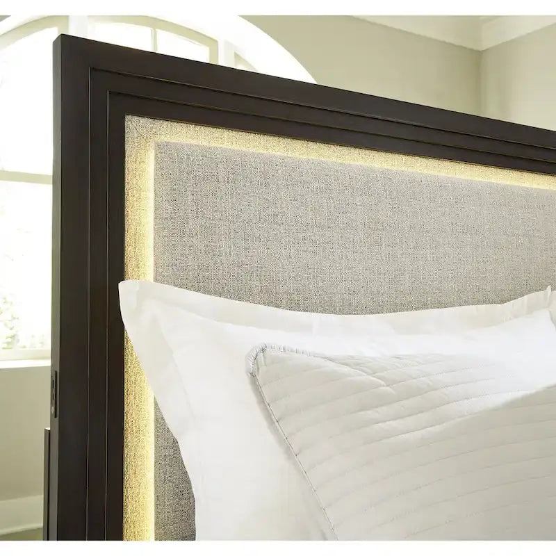 Signature Design by Ashley Neymorton Dark Brown/Gray Upholstered Panel Bed