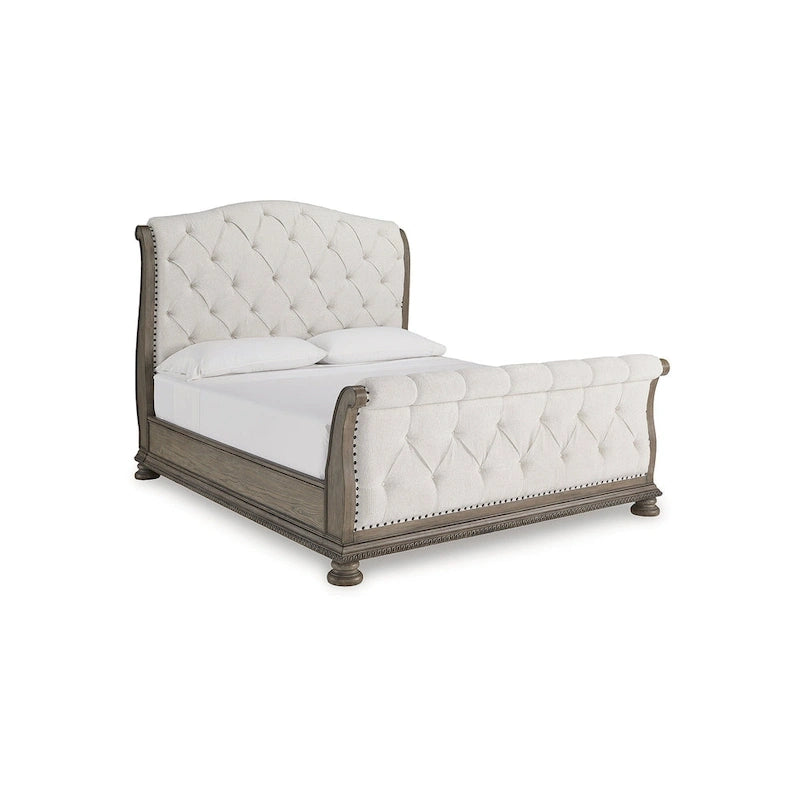 Signature Design by Ashley Ardenfield Light Brown/Beige Upholstered Sleigh Bed