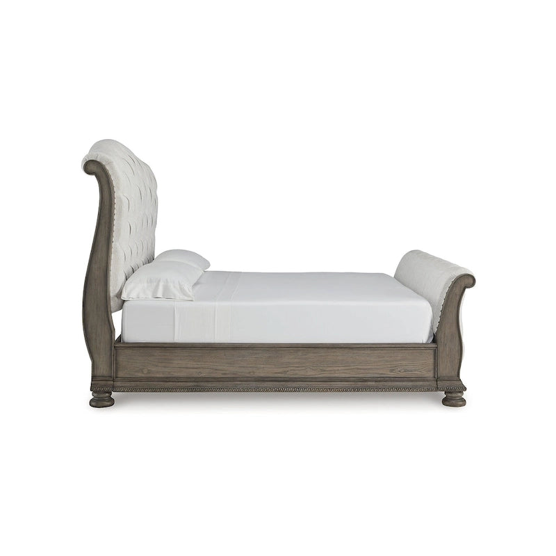 Signature Design by Ashley Ardenfield Light Brown/Beige Upholstered Sleigh Bed