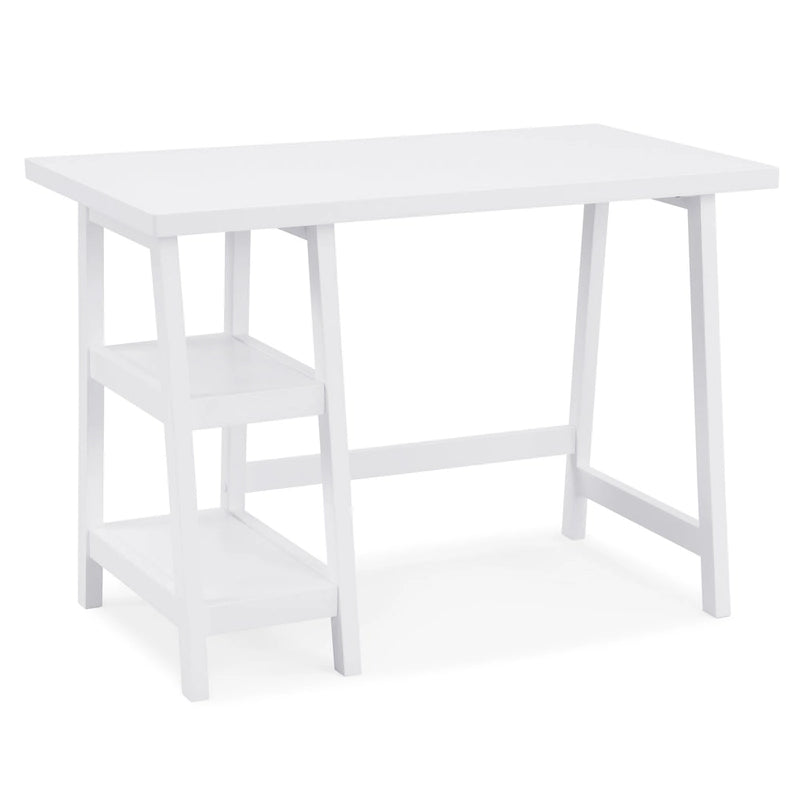 Modern Writing Computer Table Desk with Open Storage Shelves and Rubberwood Legs for Home Office or Bedroom