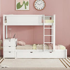 Twin-Over-Twin Bunk Bed with Twin size Trundle Bed Frames & Storage, Desk Storage Bed, Space-Saving for Kids Teens Adults