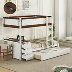 Twin-Over-Twin Bunk Bed with Twin size Trundle Bed Frames & Storage, Desk Storage Bed, Space-Saving for Kids Teens Adults