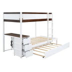 Twin-Over-Twin Bunk Bed with Twin size Trundle Bed Frames & Storage, Desk Storage Bed, Space-Saving for Kids Teens Adults
