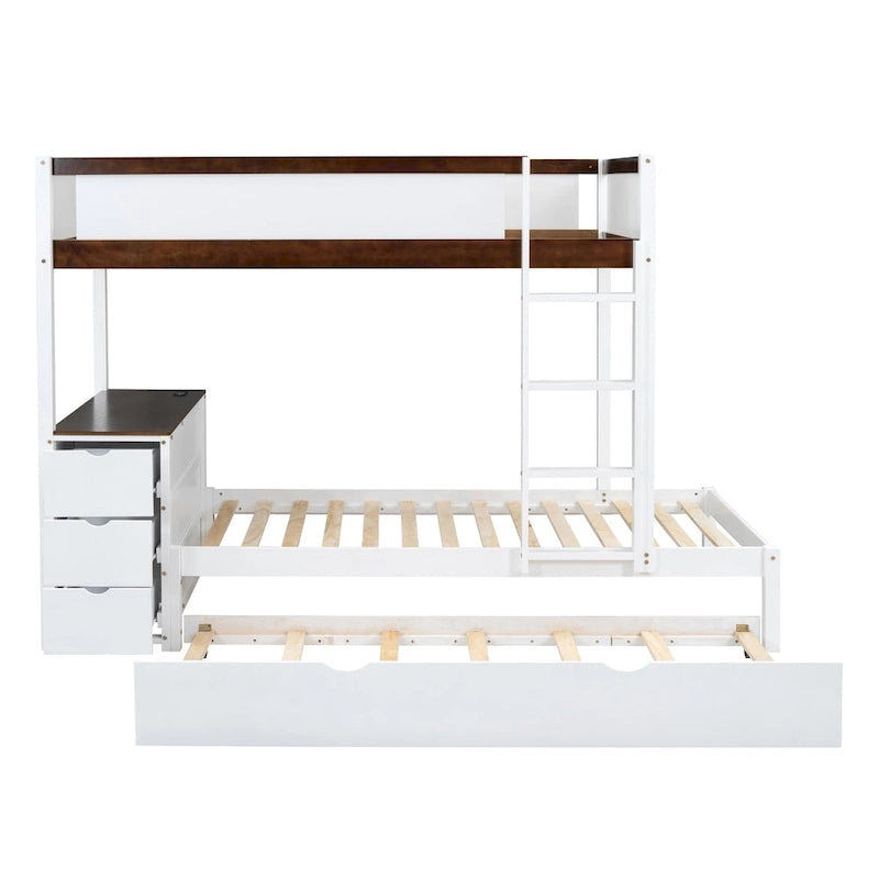 Twin-Over-Twin Bunk Bed with Twin size Trundle Bed Frames & Storage, Desk Storage Bed, Space-Saving for Kids Teens Adults