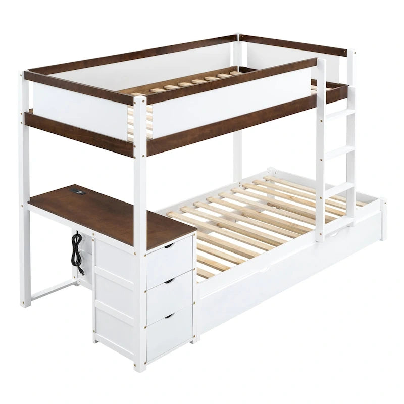 Twin-Over-Twin Bunk Bed with Twin size Trundle Bed Frames & Storage, Desk Storage Bed, Space-Saving for Kids Teens Adults