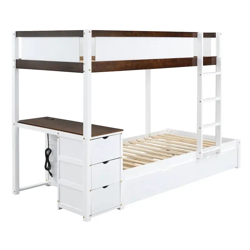 Twin-Over-Twin Bunk Bed with Twin size Trundle Bed Frames & Storage, Desk Storage Bed, Space-Saving for Kids Teens Adults