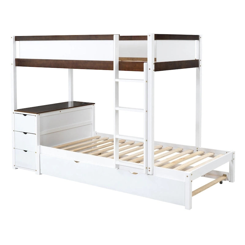 Twin-Over-Twin Bunk Bed with Twin size Trundle Bed Frames & Storage, Desk Storage Bed, Space-Saving for Kids Teens Adults