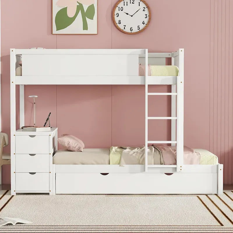 Twin-Over-Twin Bunk Bed with Twin size Trundle Bed Frames & Storage, Desk Storage Bed, Space-Saving for Kids Teens Adults