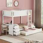 Twin-Over-Twin Bunk Bed with Twin size Trundle Bed Frames & Storage, Desk Storage Bed, Space-Saving for Kids Teens Adults