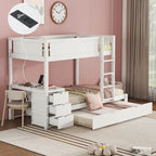 Twin-Over-Twin Bunk Bed with Twin size Trundle Bed Frames & Storage, Desk Storage Bed, Space-Saving for Kids Teens Adults
