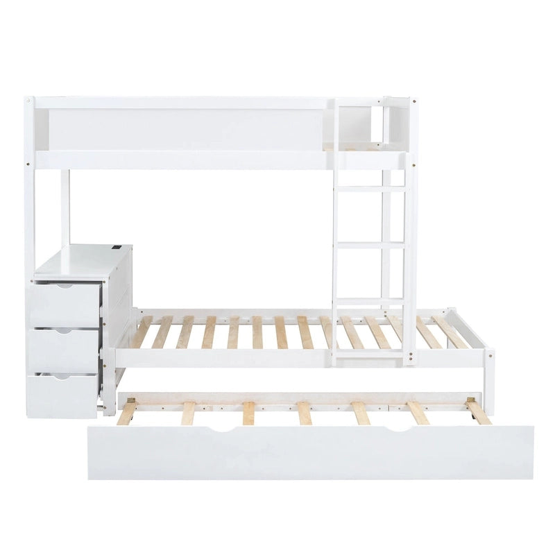 Twin-Over-Twin Bunk Bed with Twin size Trundle Bed Frames & Storage, Desk Storage Bed, Space-Saving for Kids Teens Adults