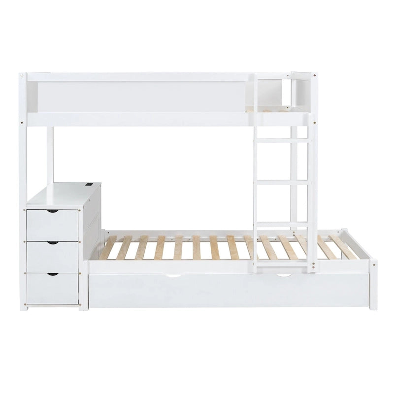 Twin-Over-Twin Bunk Bed with Twin size Trundle Bed Frames & Storage, Desk Storage Bed, Space-Saving for Kids Teens Adults