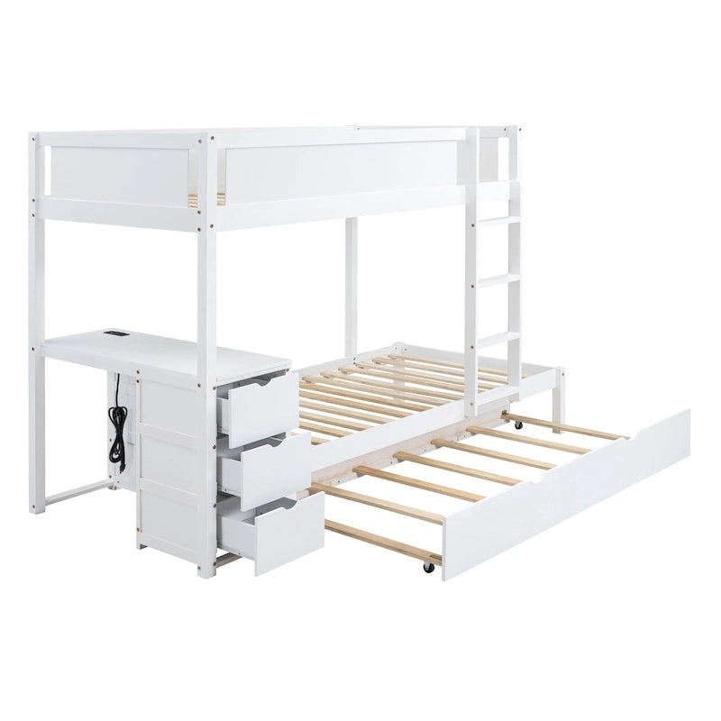Twin-Over-Twin Bunk Bed with Twin size Trundle Bed Frames & Storage, Desk Storage Bed, Space-Saving for Kids Teens Adults