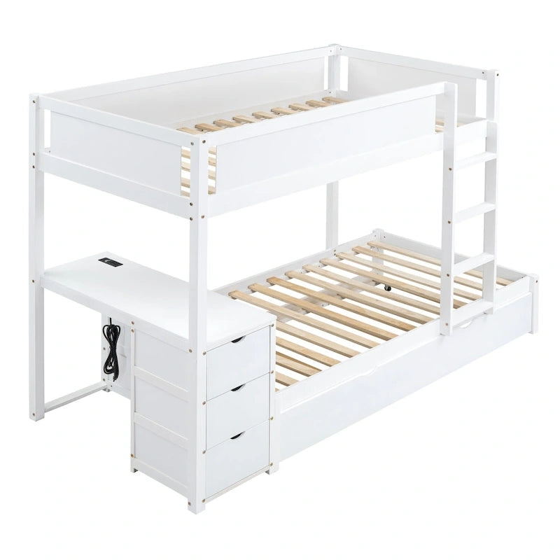 Twin-Over-Twin Bunk Bed with Twin size Trundle Bed Frames & Storage, Desk Storage Bed, Space-Saving for Kids Teens Adults