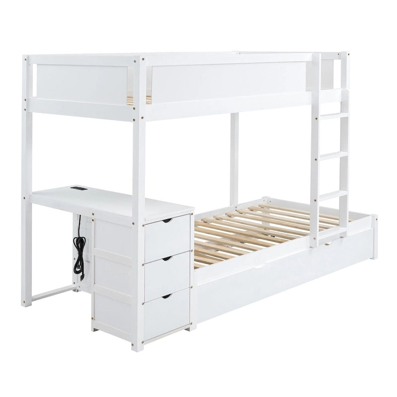 Twin-Over-Twin Bunk Bed with Twin size Trundle Bed Frames & Storage, Desk Storage Bed, Space-Saving for Kids Teens Adults