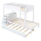Twin-Over-Twin Bunk Bed with Twin size Trundle Bed Frames & Storage, Desk Storage Bed, Space-Saving for Kids Teens Adults