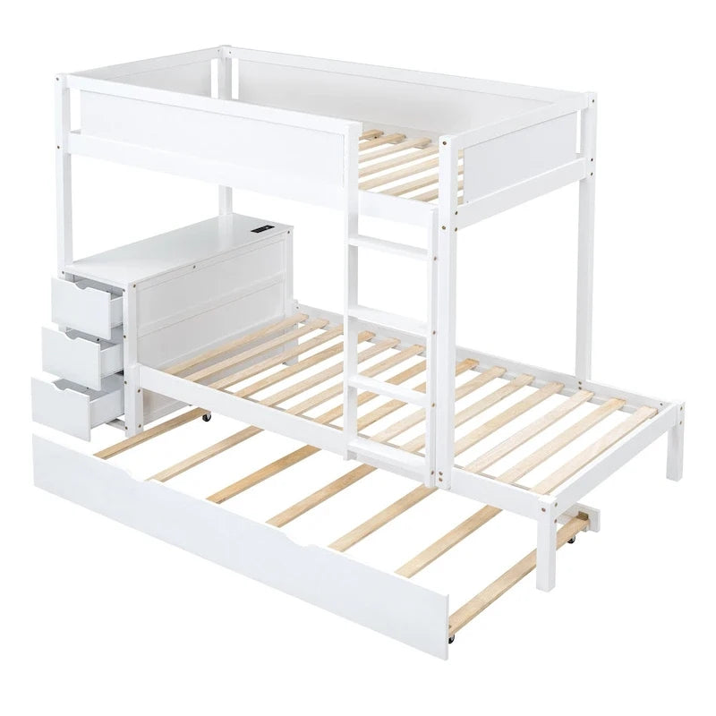 Twin-Over-Twin Bunk Bed with Twin size Trundle Bed Frames & Storage, Desk Storage Bed, Space-Saving for Kids Teens Adults