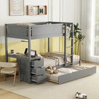 Twin-Over-Twin Bunk Bed with Twin size Trundle Bed Frames & Storage, Desk Storage Bed, Space-Saving for Kids Teens Adults