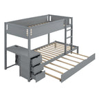 Twin-Over-Twin Bunk Bed with Twin size Trundle Bed Frames & Storage, Desk Storage Bed, Space-Saving for Kids Teens Adults