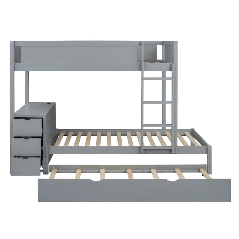Twin-Over-Twin Bunk Bed with Twin size Trundle Bed Frames & Storage, Desk Storage Bed, Space-Saving for Kids Teens Adults