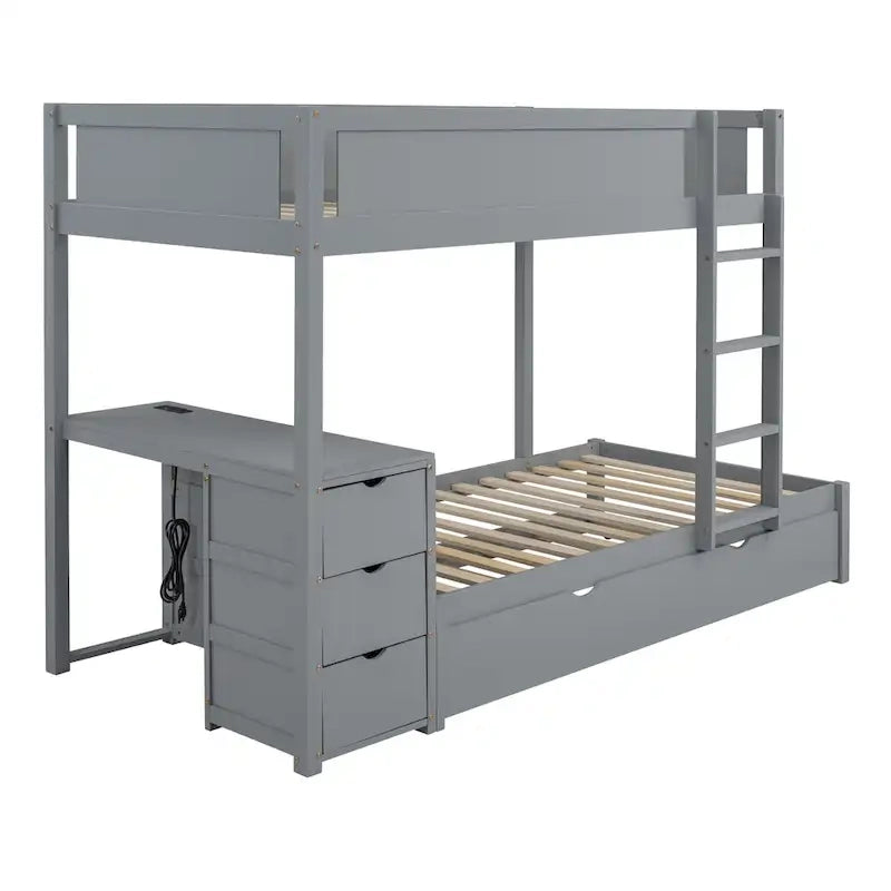 Twin-Over-Twin Bunk Bed with Twin size Trundle Bed Frames & Storage, Desk Storage Bed, Space-Saving for Kids Teens Adults