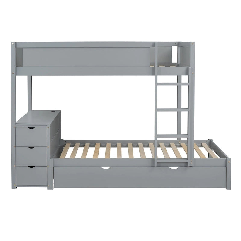 Twin-Over-Twin Bunk Bed with Twin size Trundle Bed Frames & Storage, Desk Storage Bed, Space-Saving for Kids Teens Adults